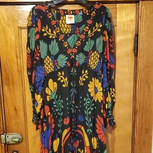 FARM Rio Georgette Puff Sleeve V-Neck Tropical Floral Maxi Dress Small